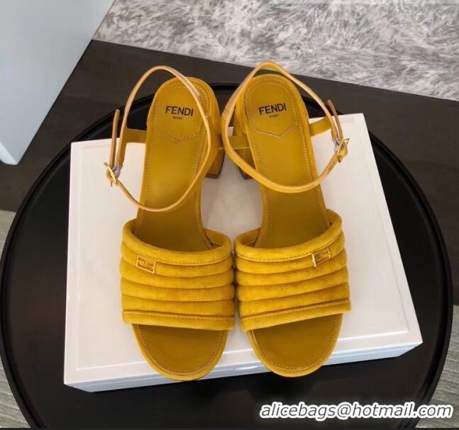 Luxury Fendi Suede Promenade Sandals With Wide Topstitched Band F42327 Yellow 2020