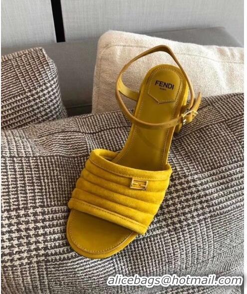 Luxury Fendi Suede Promenade Sandals With Wide Topstitched Band F42327 Yellow 2020