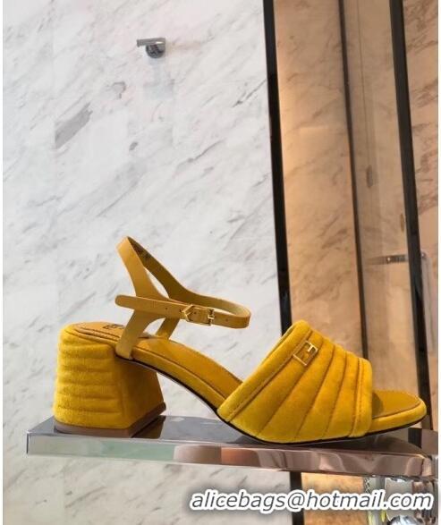 Luxury Fendi Suede Promenade Sandals With Wide Topstitched Band F42327 Yellow 2020