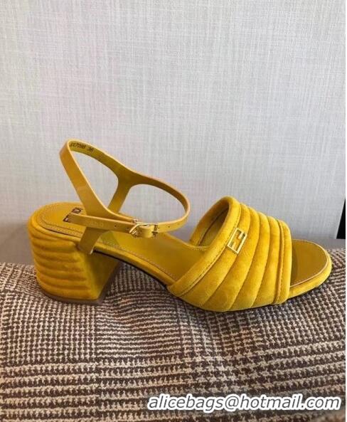 Luxury Fendi Suede Promenade Sandals With Wide Topstitched Band F42327 Yellow 2020