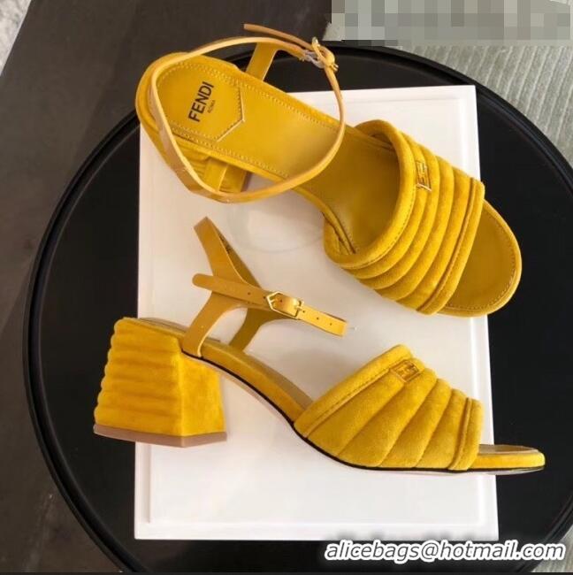 Luxury Fendi Suede Promenade Sandals With Wide Topstitched Band F42327 Yellow 2020