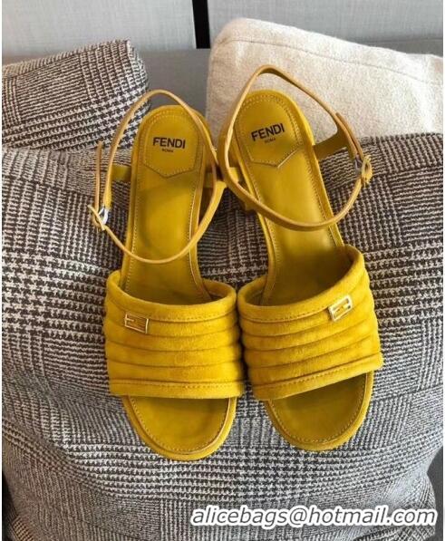 Luxury Fendi Suede Promenade Sandals With Wide Topstitched Band F42327 Yellow 2020