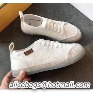 Discount Fendi FF Canvas and PVC Low-Top Sneakers with Label F62409 White 2020