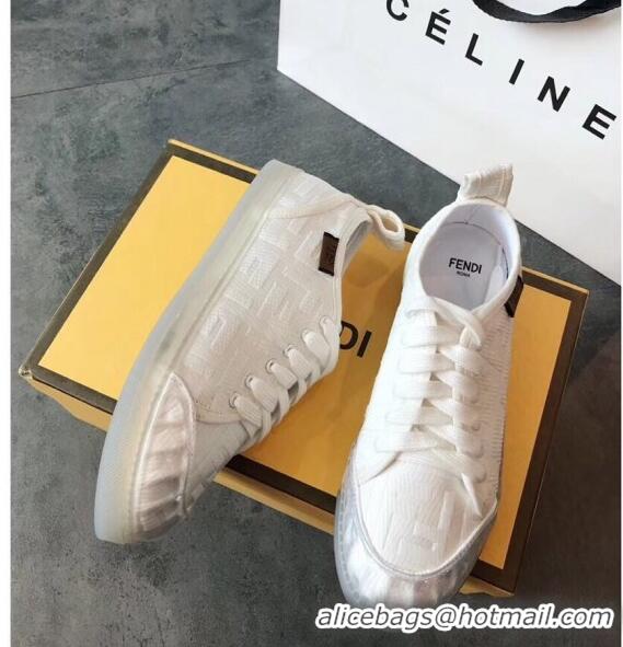 Discount Fendi FF Canvas and PVC Low-Top Sneakers with Label F62409 White 2020