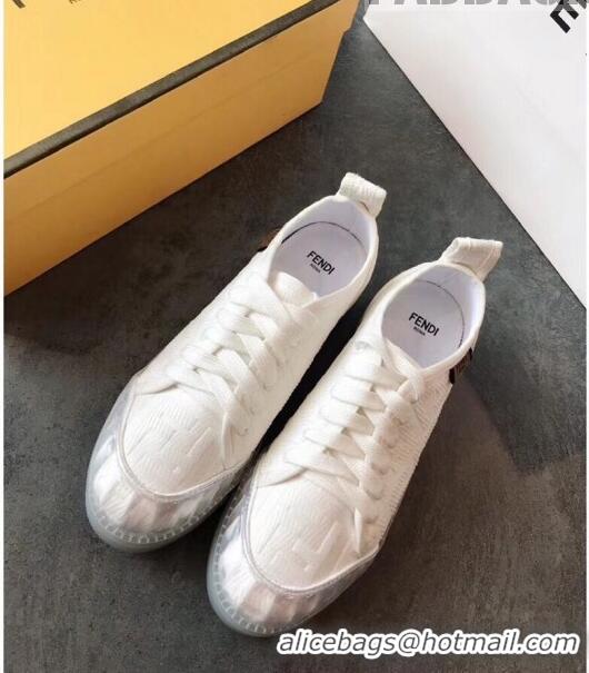 Discount Fendi FF Canvas and PVC Low-Top Sneakers with Label F62409 White 2020