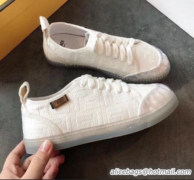 Discount Fendi FF Canvas and PVC Low-Top Sneakers with Label F62409 White 2020