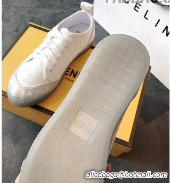 Discount Fendi FF Canvas and PVC Low-Top Sneakers with Label F62409 White 2020