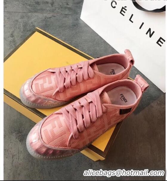 Popular Style Fendi FF Canvas and PVC Low-Top Sneakers with Label G62410 Pink 2020