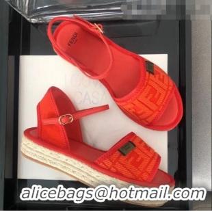 Discount Fendi FF Flatform Label Espadrilles Sandals F62442 Orange 2020