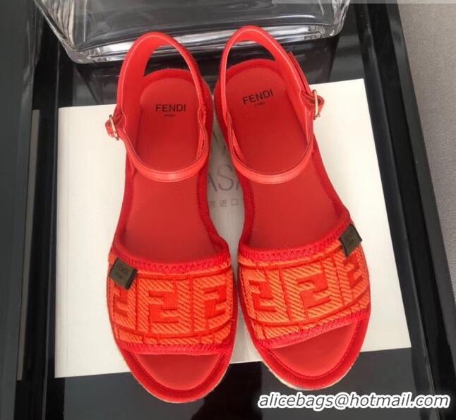 Discount Fendi FF Flatform Label Espadrilles Sandals F62442 Orange 2020