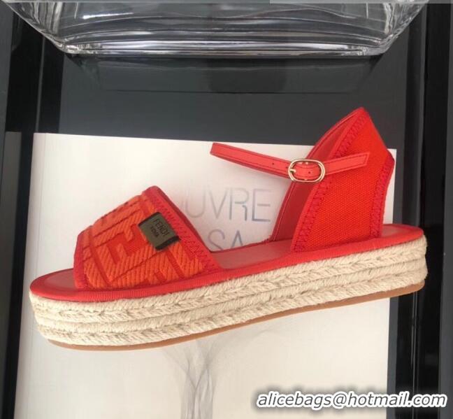 Discount Fendi FF Flatform Label Espadrilles Sandals F62442 Orange 2020