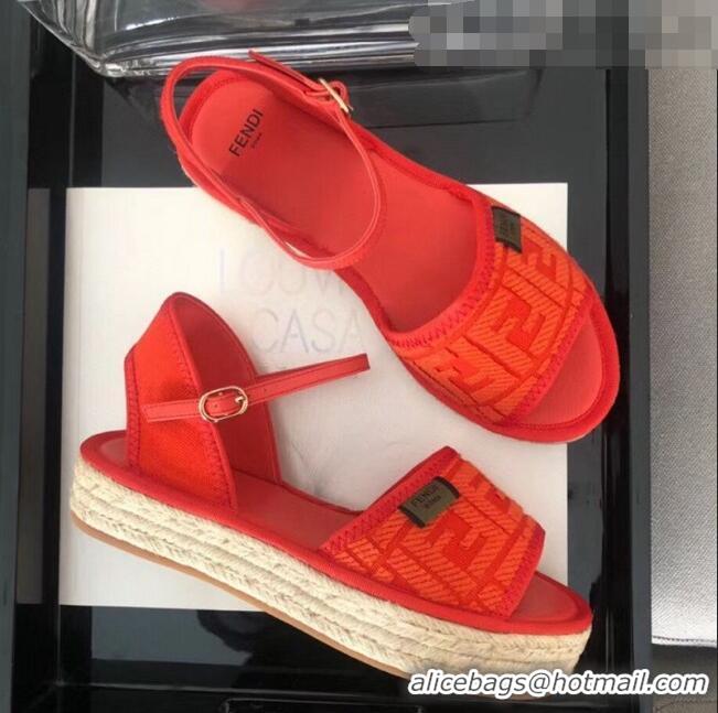 Discount Fendi FF Flatform Label Espadrilles Sandals F62442 Orange 2020