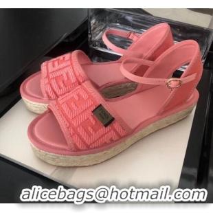 Unique Style Fendi FF Flatform Label Espadrilles Sandals F62442 Pink 2020