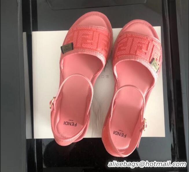 Unique Style Fendi FF Flatform Label Espadrilles Sandals F62442 Pink 2020