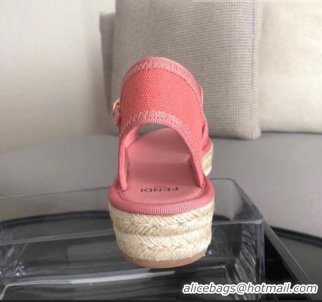 Unique Style Fendi FF Flatform Label Espadrilles Sandals F62442 Pink 2020