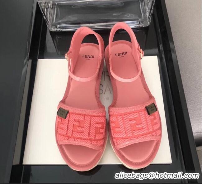 Unique Style Fendi FF Flatform Label Espadrilles Sandals F62442 Pink 2020