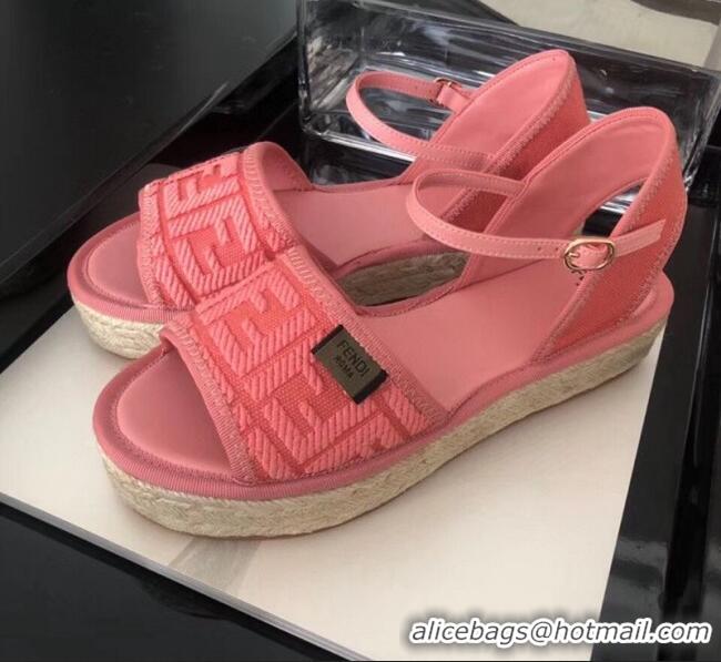 Unique Style Fendi FF Flatform Label Espadrilles Sandals F62442 Pink 2020