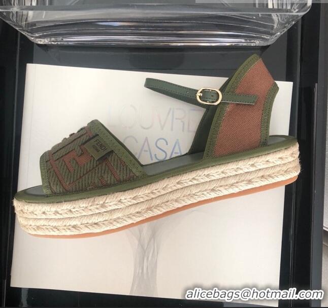 Top Grade Fendi FF Flatform Label Espadrilles Sandals F62442 Green 2020