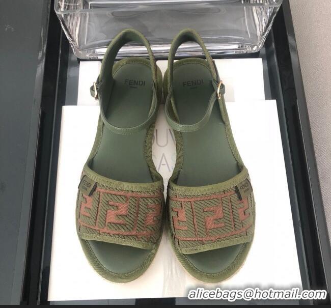 Top Grade Fendi FF Flatform Label Espadrilles Sandals F62442 Green 2020