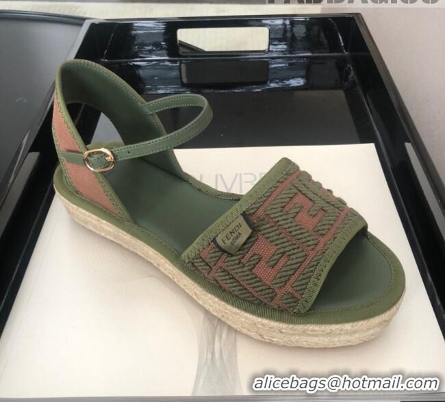 Top Grade Fendi FF Flatform Label Espadrilles Sandals F62442 Green 2020