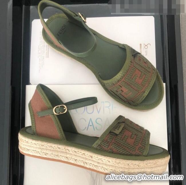 Top Grade Fendi FF Flatform Label Espadrilles Sandals F62442 Green 2020