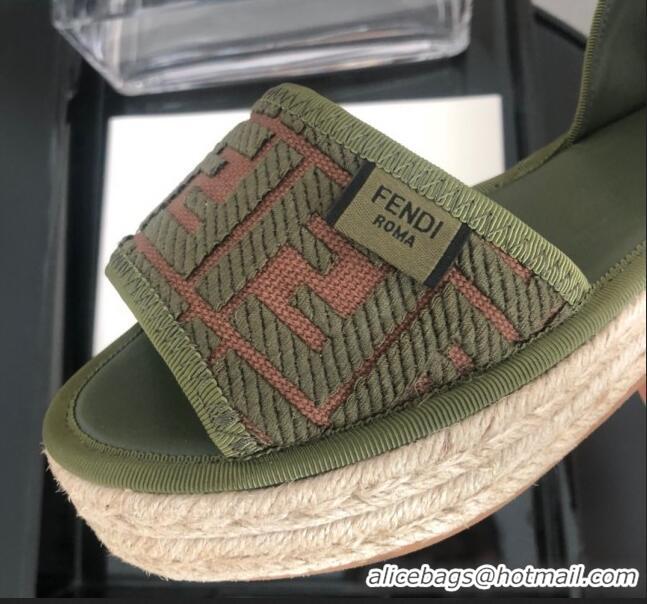 Top Grade Fendi FF Flatform Label Espadrilles Sandals F62442 Green 2020