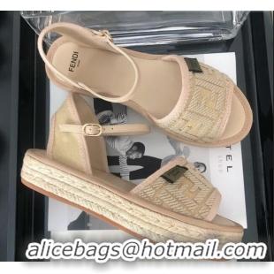 Popular Style Fendi FF Flatform Label Espadrilles Sandals F62442 Beige 2020