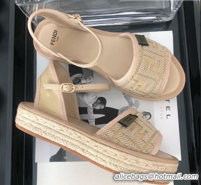 Popular Style Fendi FF Flatform Label Espadrilles Sandals F62442 Beige 2020