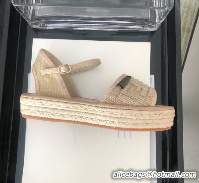 Popular Style Fendi FF Flatform Label Espadrilles Sandals F62442 Beige 2020