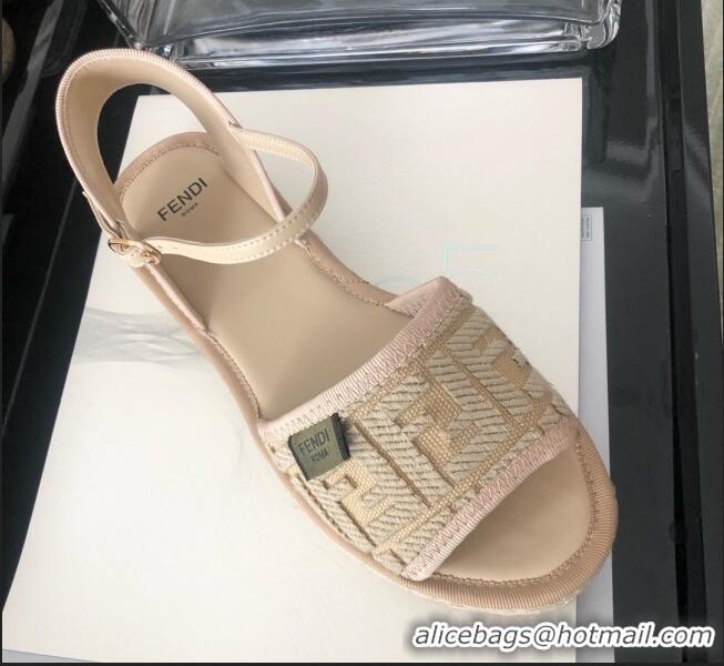 Popular Style Fendi FF Flatform Label Espadrilles Sandals F62442 Beige 2020