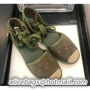 Shop Cheap Fendi FF Laces Flat Espadrilles F62446 Green 2020