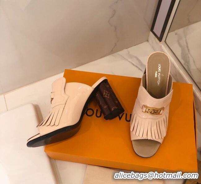 Luxury Louis Vuitton INDIANA Mules Sandals in Patent Leather LV1774 Cream 2020