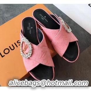 ​Cheap Louis Vuitton Canvas Cross Strap Flat Slide Sandal with Crystal Buckle LV2412 Pink 2020