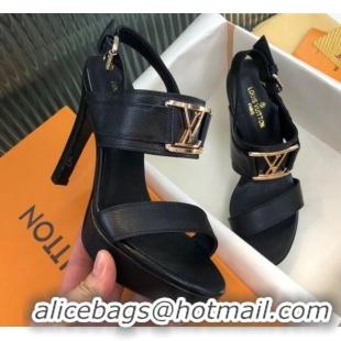 Cheapest Louis Vuitton Horizon Grained Calfskin Square LV Platform Sandal 100MM LV2432 Black 2020