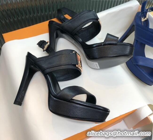 Cheapest Louis Vuitton Horizon Grained Calfskin Square LV Platform Sandal 100MM LV2432 Black 2020