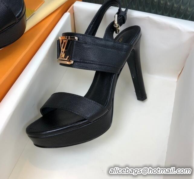 Cheapest Louis Vuitton Horizon Grained Calfskin Square LV Platform Sandal 100MM LV2432 Black 2020