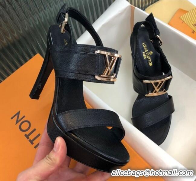 Cheapest Louis Vuitton Horizon Grained Calfskin Square LV Platform Sandal 100MM LV2432 Black 2020