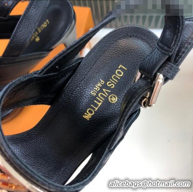 Cheapest Louis Vuitton Horizon Grained Calfskin Square LV Platform Sandal 100MM LV2432 Black 2020