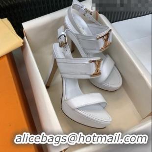 Best Price Louis Vuitton Horizon Grained Calfskin Square LV Platform Sandal 100MM LV2432 White 2020