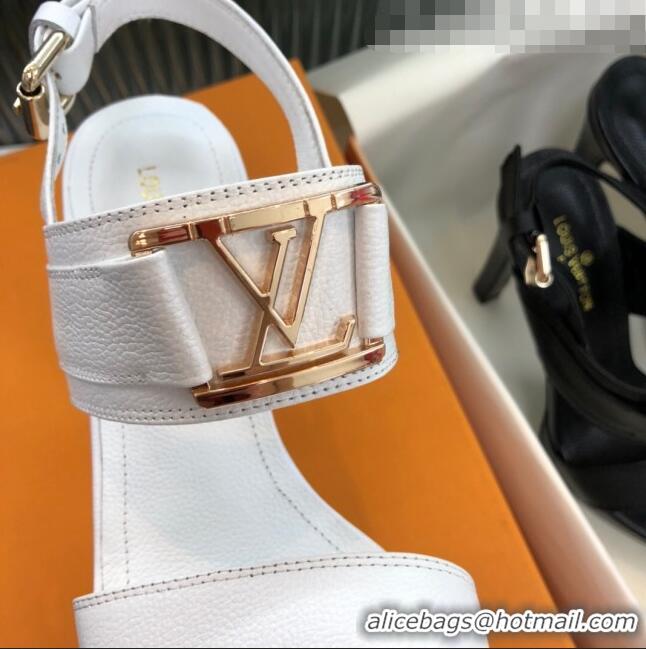 Best Price Louis Vuitton Horizon Grained Calfskin Square LV Platform Sandal 100MM LV2432 White 2020