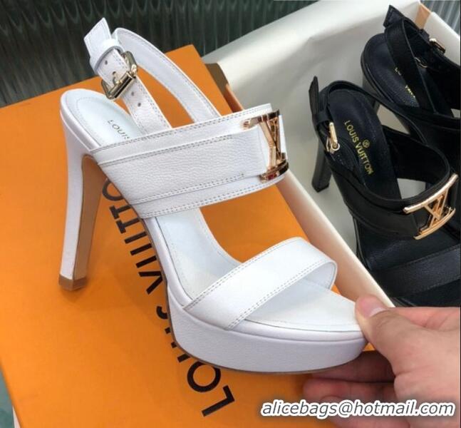 Best Price Louis Vuitton Horizon Grained Calfskin Square LV Platform Sandal 100MM LV2432 White 2020