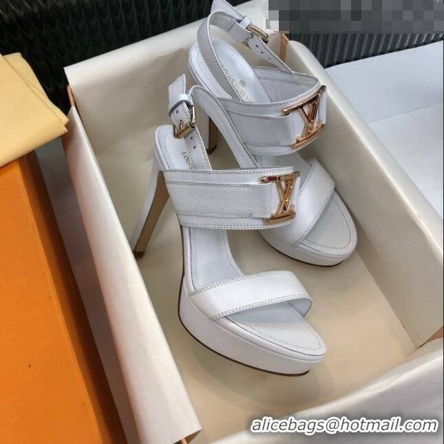 Best Price Louis Vuitton Horizon Grained Calfskin Square LV Platform Sandal 100MM LV2432 White 2020