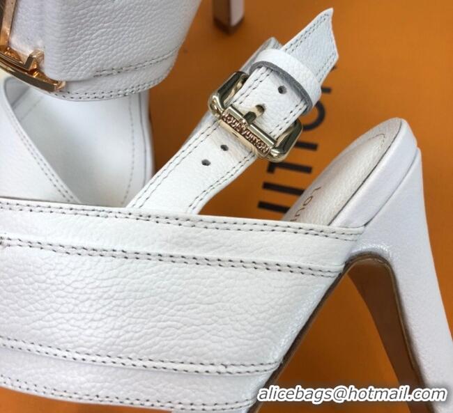 Best Price Louis Vuitton Horizon Grained Calfskin Square LV Platform Sandal 100MM LV2432 White 2020