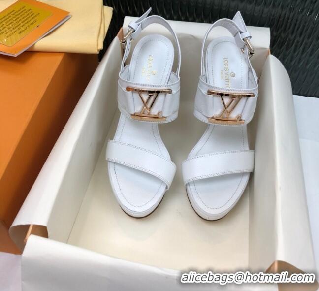 Best Price Louis Vuitton Horizon Grained Calfskin Square LV Platform Sandal 100MM LV2432 White 2020