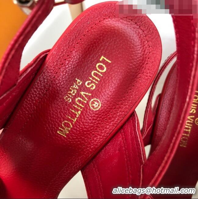 Imitation Louis Vuitton Horizon Grained Calfskin Square LV Platform Sandal 100MM LV2432 Red 2020