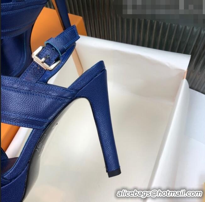 Fashion Louis Vuitton Horizon Grained Calfskin Square LV Platform Sandal 100MM LV2432 Blue 2020