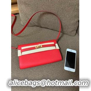 Top Quality Hermes Kelly Wallet/Clutch Bag In Original Leather With Gold Chain A0708 Red