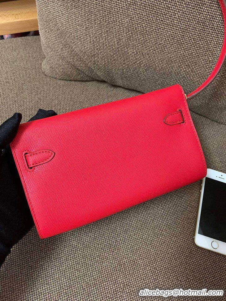 Top Quality Hermes Kelly Wallet/Clutch Bag In Original Leather With Gold Chain A0708 Red