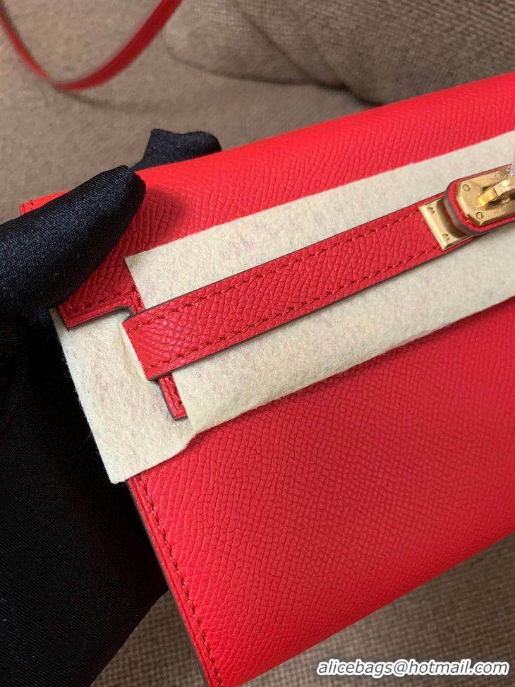 Top Quality Hermes Kelly Wallet/Clutch Bag In Original Leather With Gold Chain A0708 Red