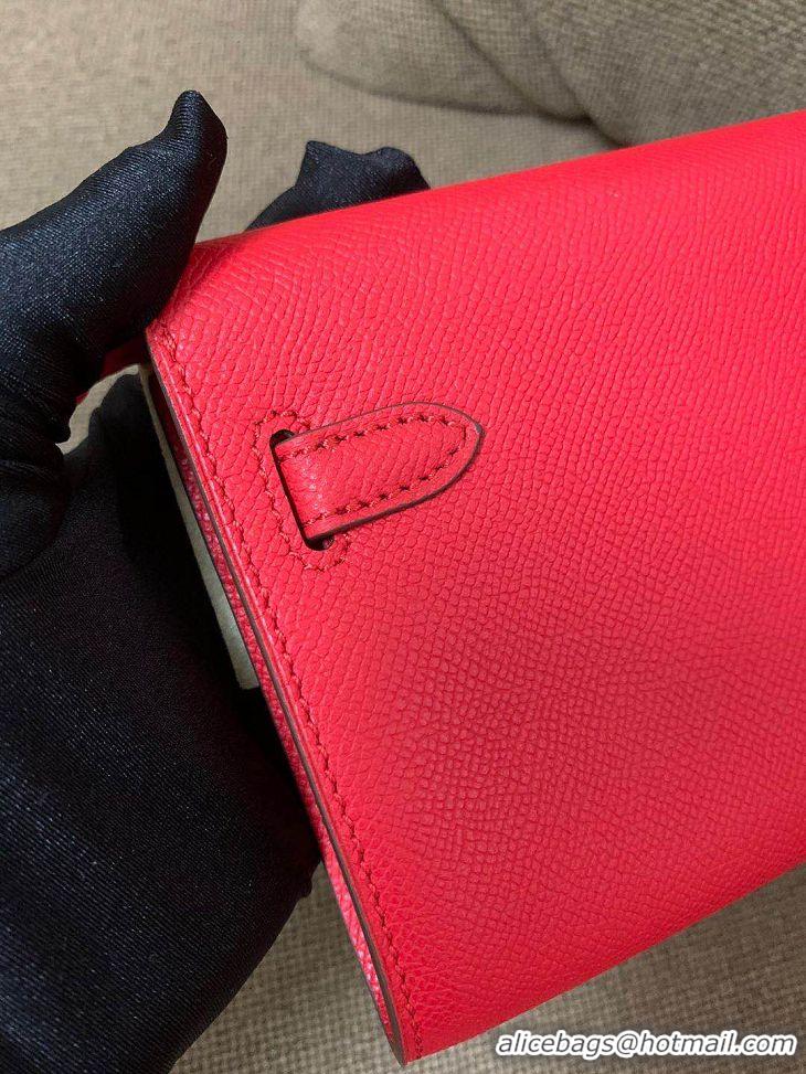 Top Quality Hermes Kelly Wallet/Clutch Bag In Original Leather With Gold Chain A0708 Red